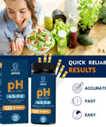 Woman eating salad beside Easy At Home PH Test Strips For Urine And Saliva, 100 Paper Strips, packaging visible