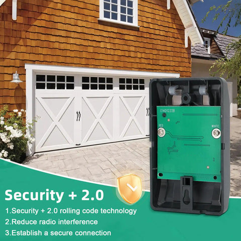 Heavy Duty No Nonsense Multi Function Wall Control Panel For Garage Door Openers Security Plus Two Point Zero view with green backing.