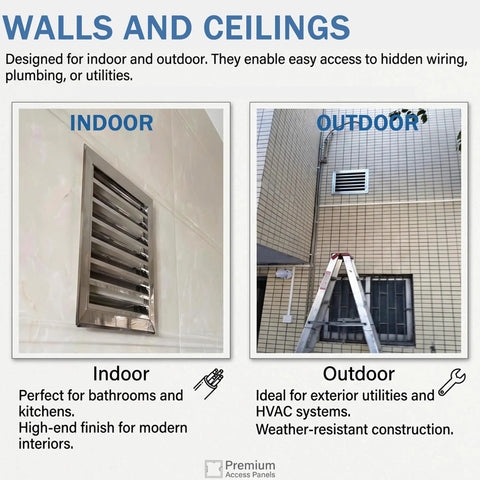 Heavy Duty 304 Stainless Steel Louvered Access Panel Slick Vent Wall Door For Drywall Plumbing And Electrical Panels in indoor and outdoor settings.