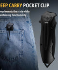 Beefy Everyday Carry Folding Knife For Men With Sharp Blade And Glass Breaker Pocket Clip in denim pocket 6495B