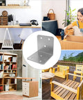 Forty Piece Heavy Duty Metal Corner Braces And Top Tier L Brackets For Woodworking, shown with various furniture projects.