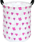 Round Laundry Basket Storage Bin For Home And Nursery with heart design, 19.7 inches high by 15.7 inches diameter, gift idea