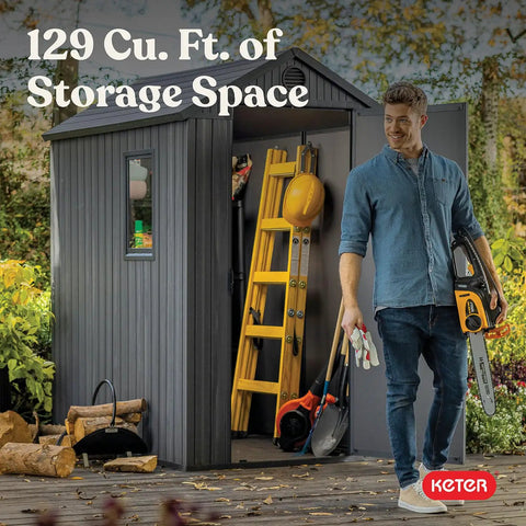 Lockable Resin Outdoor Storage Shed Graphite Gray Four By Six Feet Weather Resistant Patio Garden Tool Organizer Grand Slam Of High Capacity Backyard Gear Stash And Decked Out Storage Corner