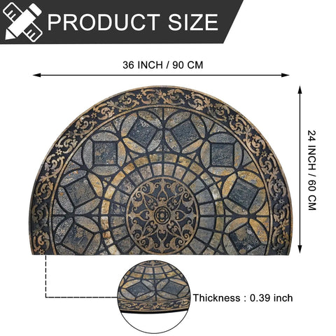 Heavy Duty Rubber Back Entrance Mat 24x36 Inches For High Traffic Areas Doormat Front Door Rug Outdoor Grippy Non Slip Low Profile Grey Built Tough For Garage Patio half-circle design