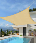 10x13 Ft Beige Sun Shade Sail Rectangle UV Block Canopy installed over poolside patio