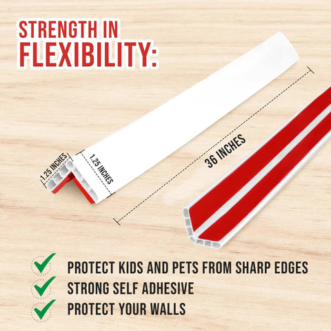 Soft Yet Sturdy Rubber Wall Corner Guard Edge Protector For Baby Proofing And Kid Safe Living 1x1x36 Inches