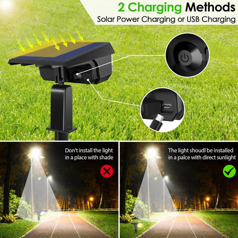 8 Pack Solar Spot Lights Outdoor With 40 LEDs USB Powered and Solar Powered, 3 Lighting Modes Warm White Auto On Off IP65 Waterproof Garden Landscape Spotlight for Trees Flags Fences and Yards