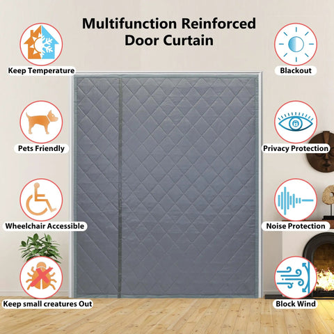 Magnetic Thermal Insulated Door Curtain with thick polyester fiberfill and durable oxford cloth for doors and windows, grey color