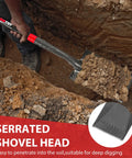 Pro Grade Spade Shovel With Sawtooth Blade For Digging Planting And Edging In The Garden 43 Inch Tool in use over soil