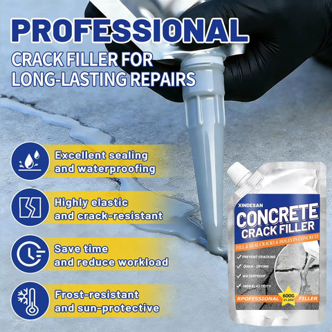 Two Pack Grey Concrete Crack Filler Sealant With High Elasticity Self Leveling Cement Caulk in use on a concrete crack