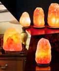 Himalayan salt lamp glowing with Replacement 15 Watt Dimmable E12 Salt Lamp Bulb Warm White 1.9 Inch in various room settings
