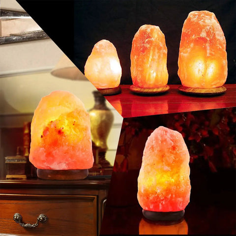 Himalayan salt lamp glowing with Replacement 15 Watt Dimmable E12 Salt Lamp Bulb Warm White 1.9 Inch in various room settings