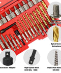 32 Piece Screw Extractor Kit With Left Hand Drill Bits And Hex Adapter, displayed with multi-spline and spiral extractors in case