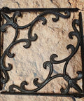 Sturdy Cast Iron Shelf Bracket Set 10 By 10 Inches, Ornate Fleur De Lis Design, Four Pack, Matte Brown Finish