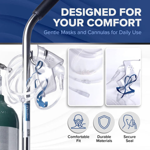 USA Made Oxygen Tank Complete Set 680 Liter Capacity ME E Size With Toggle Valve And Adjustable Regulator Ships Empty Prescription Required To Fill Includes Heavy Duty Rolling Tank Cart For Easy Transport