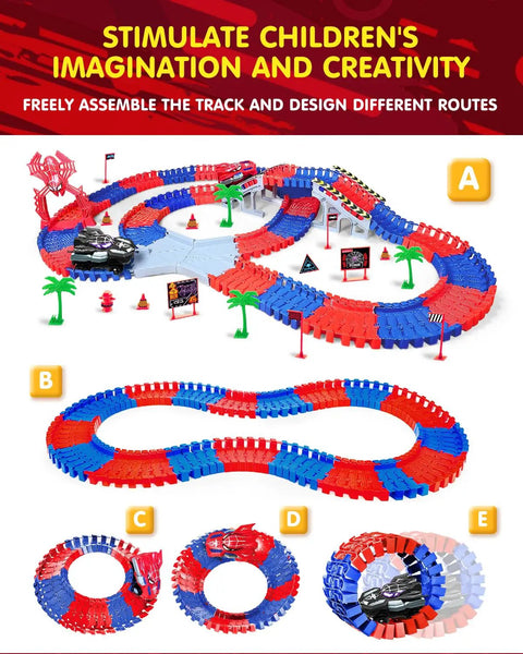 Awesome Spider Themed Race Track Toy With Flexible 212 Piece Car Track And Two Spider Cars STEM DIY Track Playset visible