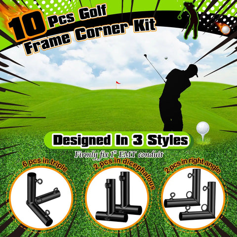 Golf Frame Corner Kit 10 Pieces 1 Inch Plug And Play Canopy Fittings With Threaded Eye Bolts For EMT Pipe, golf practice setup.