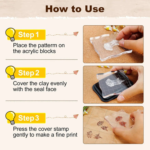 7 Pcs Acrylic Stamp Blocks Set With Grid Lines For Easy Stamping, clear mounting block in use for clear stamp placement and printing