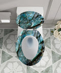Toilet Seat Elongated for Bathroom with a blue-green decorative design, fits standard toilets, top view.