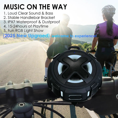 Ride Ready Bike Speaker With Pro Handlebar Mount Bluetooth 5.4 IPX7 Waterproof 10W Bass installed on bicycle