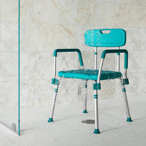 HERCULES Series Teal Bath And Shower Chair, 300 LB Capacity, Adjustable With Quick Release Back And Arms, Converts To Backless Stool, Safe ANSI BIFMA X5.1-17 Shower Seat For Elderly And Post Surgical