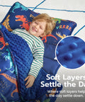 Toddler Nap Mat With Removable Pillow And Minky Blanket 55 By 30 Inches Colorful Dinosaur Design for Ages 3 To 6