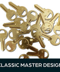 Durable M1 Master Key Blanks In Premium Brass Uncut Keys Pack Of 10 scattered on white background