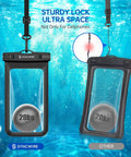 Keep It Dry No Stress Totally Waterproof Phone Pouch 2 Pack IPX8 Certified hanging underwater with a weight demonstration.