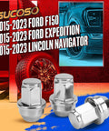 M14x1.5 Lug Nuts For Ford F150 2015 To 2023 Expedition And Lincoln Navigator, chrome finish, tire background
