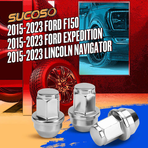 M14x1.5 Lug Nuts For Ford F150 2015 To 2023 Expedition And Lincoln Navigator, chrome finish, tire background