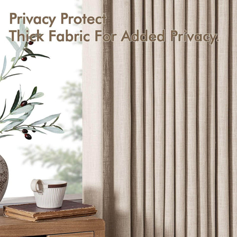 Pinch Pleated Thick Linen Curtains For Living Room And Bedroom 84 Inches Long Two Panels Taupe Rustic Farmhouse Track System Drapes With Linen Texture Memory Pleat Hooks And Rings Included