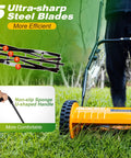 14 Inch Manual Push Reel Lawn Mower With 5 Blade Precision Cutting And Scissor Like Action For Clean Grass Snips, 4 Height Settings For Perfect Lawn Maintenance, Low Effort Yard Work, Quiet And Eco Friendly. 5 steel blades and sponge handle