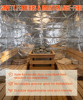 Pro Grade Sauna Foil Vapor Barrier Roll 500 Square Feet Aluminum radiant heat shield in a sauna interior with wooden benches.