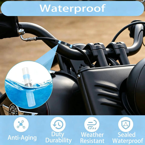 100 Pack 16 To 14 Awg Solder Seal Butt Connectors Blue Adhesive Lined Heat Shrink Cable Splices on motorcycle handlebars.