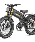 Badass Dual Motor Electric Bike With 7000W Raw Power And A Sweet 300 Mile Range, 46 Mph Cruise Speed, 72V Removable Pack, 7 Speed Gears, 26 Inch Fat Tires For Rolling Smooth On Gnarly Trails And City Streets, side view showcasing fat tires and frame.