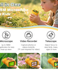 Kids 1000X Digital Microscope With 1080P HD Screen Handheld Science Toy for kids using yellow plastic body outdoors