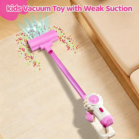 3 In 1 Kids Vacuum Toy With Gentle Realistic Suction For Toddlers, Role Play Housekeeping STEM Educational Toy, Pink Color