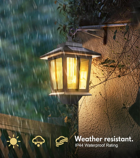 2 Pack Solar Wall Lanterns Outdoor LED Sconce With Four Solar Panels Dusk To Dawn Anti Rust Waterproof Aluminum Lanterns in rain