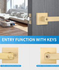 5 Pack Modern Gold Door Levers With Keys For Entry Front Exterior And Interior Doors Keyed Alike Privacy Lock Levers feature
