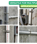 Conduit clamp, 3/4 in stainless steel with two holes securing vertical conduit to concrete wall
Conduit clamp, 3/4 in stainless steel two-hole U-bracket next to electrical box on wall
Conduit clamp, 3/4 in stainless steel on white PVC pipe, two-hole U-bracket
Conduit clamp, 3/4 in stainless steel securing horizontal conduit to concrete wall