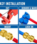 Easy installation steps for Plug And Play Three Quarter Inch To Three Quarter Inch Push Fit Straight Brass Couplings No Sweat Leak Proof Plumbing Connector.