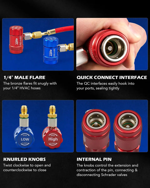 R1234yf Quick Coupler Adapters Set For Automotive Air Conditioning High And Low Pressure Connectors 5 And 6 Ball Quick Couplers easy snap