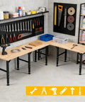 Adjustable Workbench With Power Outlet And ETL Certified USB Ports, Heavy Duty 1500 Lbs Load Capacity Hardwood Work Table in garage.