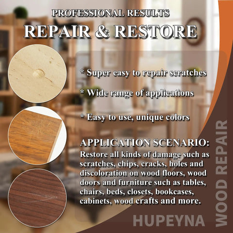 Top Shelf Wood Repair Kit Featuring Slick Scratch Fix And 12 Color Wood Filler Set for easy scratch repair on wooden surfaces.