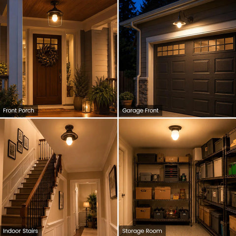 4 Pack Motion Sensor LED Bulbs 12W 100W Equivalent 2700K Warm White Auto On Off Dusk To Dawn Security Lighting For Indoor Outdoor Porch Garage Basement Stairs Energy Efficient Easy Hands Free Light in porch, garage, stairs and storage room