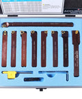 Half Inch Indexable Carbide Turning Tools And Boring Bar Set, Pro Grade 9 Piece Lathe Tool Kit With Black Oxide Finish in box