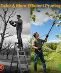 Heavy Duty 2 In 1 Electric Pruning Shears With A Telescoping Pole Reaching 15 Feet used for safe pruning without a ladder.