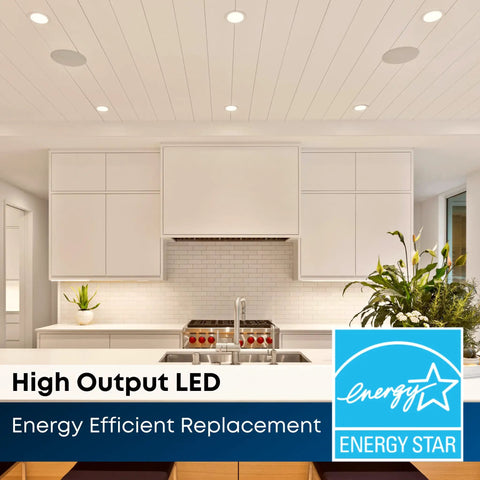 Kitchen with 4-Inch LED Recessed Downlight Retrofit Kit With Pre-Mounted Trim And Standard Base Adapter 2700K Soft White