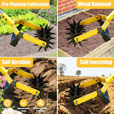 2 In 1 Garden Rotary Cultivator With Adjustable Handle For Loosening Soil Aerating The Lawn Reseeding Grass Weeding And Soil Mixing Manual Yard Tiller in action