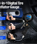 Two Pack Digital Tire Inflator With Pressure Gauge And Backlit Display connected to tire showing 88.8 PSI reading